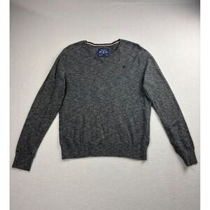 American Eagle Sweater Mens Medium Grey V-Neck Knit Pullover Athletic Fit Logo